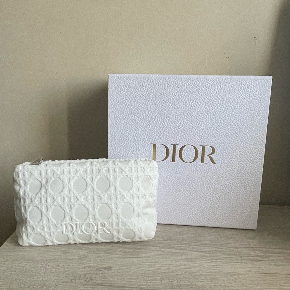 Authentic Dior Ivory Quilted Cosmetic Bag. New. Comes With Box.